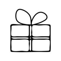 caixa de presente com vetor de estilo doodle de arco preto e branco único