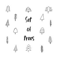 árvores de natal de diferentes formas no estilo doodle vector