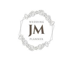 jm letras iniciais coleção de logotipos de monograma de casamento, modelos minimalistas e florais modernos desenhados à mão para cartões de convite, salve a data, identidade elegante para restaurante, boutique, café em vetor