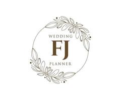 fj letras iniciais coleção de logotipos de monograma de casamento, modelos modernos minimalistas e florais desenhados à mão para cartões de convite, salve a data, identidade elegante para restaurante, boutique, café em vetor