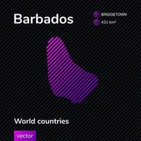 mapa vetorial estilizado de barbados em cores violetas em fundo preto listrado. bandeira de educação vetor