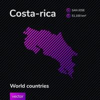 mapa plano estilizado vetorial da costa-rica nas cores violeta e preta em fundo listrado. mapa educacional vetor