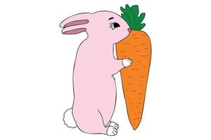 a imagem mostra um coelho rosa com uma cenoura, destina-se ao natal, ano novo, cartões postais, impressão de roupas e você pode usá-lo em diferentes casos. vetor