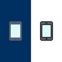 ícones de chamada de telefone móvel celular plano e conjunto de ícones cheios de linha vector fundo azul