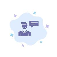 mensagem de bate-papo pop-up homem conversação ícone azul no fundo da nuvem abstrata vetor
