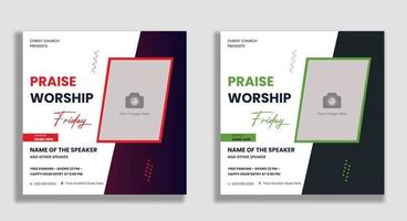 panfleto de conferência de adoração da igreja post de mídia social e modelo de banner da web vetor