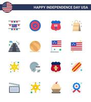 feliz dia da independência pacote de 16 sinais e símbolos de apartamentos para o marco americano escudo americano bolsa americana editável dia dos eua elementos de design vetorial vetor