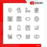 grupo de símbolos de ícones universais de 16 contornos modernos de elementos de design de vetores editáveis de sinal de negócios de rede internacional