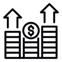 ícone do gráfico de moedas de dinheiro, estilo de estrutura de tópicos vetor