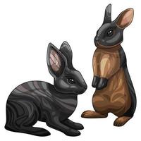 um conjunto de animais desenhados de natal dos desenhos animados. raça de coelho escuro britannia petite vetor