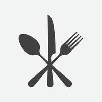 ícone de colher, garfo e faca, símbolo cruzado, ilustração vetorial plana de restaurante, símbolo de restaurante, vetor de ícone de cozinha