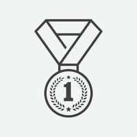 modelo de logotipo de medalha design de ícone de ilustração vetorial em estilo linear, medalha para ícone de primeiro lugar, ilustração de ícone plana de medalha, ilustração de ícone de medalha de campeões, logotipo de prêmio vetor