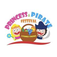 logotipo princesa e pirata festival um piquenique em família vetor
