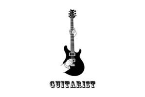 guitarra de mão retrô vintage para show de música rock de guitarrista design de logotipo do festival de concertos vetor