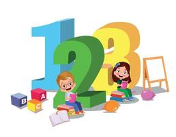 crianças dos desenhos animados com imagem vetorial de 123 números vetor