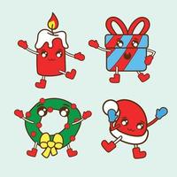 coleção de mascotes de decoração de natal retrô engraçada e fofa vetor
