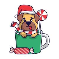 cachorro fofo de natal em vetor de ilustração de fantasia de natal