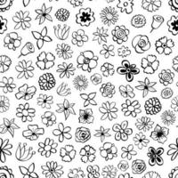 flores de linha preta florescem sem costura padrão. design para papel, capas, cartões, tecidos, fundo e qualquer. ilustração vetorial sobre a natureza doodle. vetor