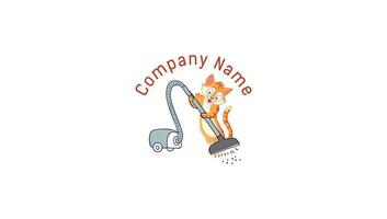 logotipo bonito das ilustrações do gato da limpeza vetor