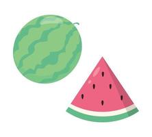 ilustração em vetor plana dos desenhos animados de melancia. comida vegetariana e ecológica. comida saudável. melancia doce. frutas tropicais. fundo branco