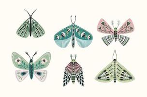 conjunto de borboletas e mariposas abstratas. clipart, elementos isolados. ilustrações vetoriais. vetor