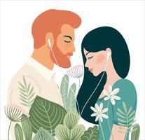 ilustração isolada romântica com homem e mulher. amor, história de amor, relacionamento. conceito de design vetorial para dia dos namorados e outros usos. vetor