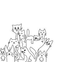 muitos gatos fofos. fundo de gatos. coloração. ilustração vetorial. gatos fofos e engraçados doodle conjunto de vetores. coleção de design de personagens de gato ou gatinho de desenho animado com cores planas em poses diferentes vetor