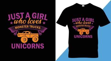 printabel monster girl trucks. design de camiseta. vetor