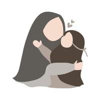 mãe vestindo hijab abraçando sua filha vetor