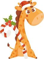 girafa de natal com caramelo vetor