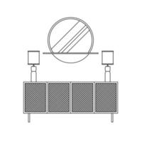 espelho redondo e ilustração de ícone de contorno de prateleira minimalista em fundo branco vetor