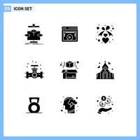 9 interface do usuário pacote de glifos sólidos de sinais e símbolos modernos de encanamento elementos de design de vetores editáveis de fita de medidor de vídeo mecânico