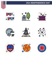 conjunto de 9 ícones do dia dos eua símbolos americanos sinais do dia da independência para lançador de futebol americano independência americana editável elementos de design vetorial do dia dos eua vetor