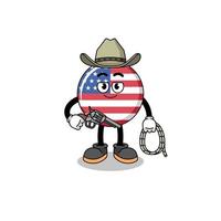 mascote de personagem da bandeira dos estados unidos como um cowboy vetor