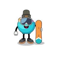 desenho de mascote de tigela de cereal jogador de snowboard vetor
