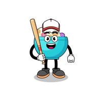 desenho de mascote de tigela de cereal como jogador de beisebol vetor