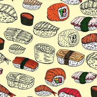 padrão de sushi e rolos isolado no fundo branco vetor