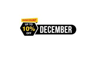 Oferta de desconto de 10% em dezembro, liberação, layout de banner de promoção com estilo de adesivo. vetor