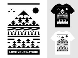 amo seu design de camiseta com logotipo de paisagem de montanha natural vetor