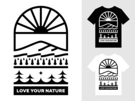 amo seu design de camiseta com logotipo de paisagem de montanha natural vetor