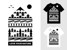 amo seu design de camiseta com logotipo de paisagem de montanha natural vetor