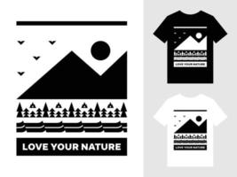 amo seu design de camiseta com logotipo de paisagem de montanha natural vetor