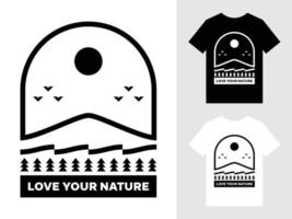 amo seu design de camiseta com logotipo de paisagem de montanha natural vetor