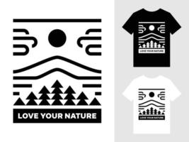 amo seu design de camiseta com logotipo de paisagem de montanha natural vetor