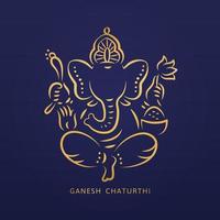 design de ganesh chaturthi com estilo de linha dourada ganesha em fundo azul vetor