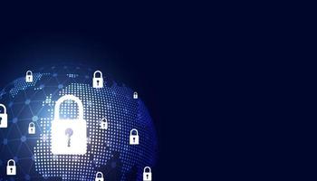 fundo abstrato conceito digital mundo cadeado segurança cibernética anti vírus malware proteção contra espionagem segurança de roubo cibernético em um fundo azul e preto vetor