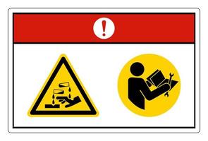perigo perigo químico leia o manual técnico antes de fazer a manutenção sinal símbolo no fundo branco vetor