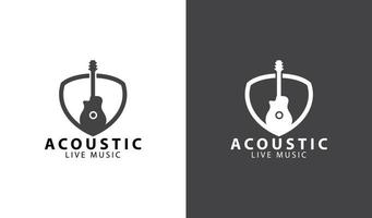 modelo de logotipo de música ao vivo de violão acústico vetor