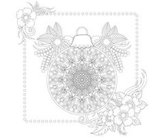 página de coloração de bolas de natal para estilo doodle com flor mehendi. vetor