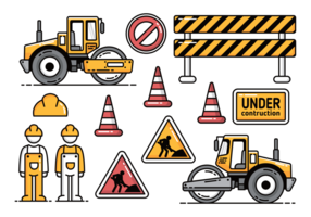 Construção de estradas com ícones de vetores rodoviários